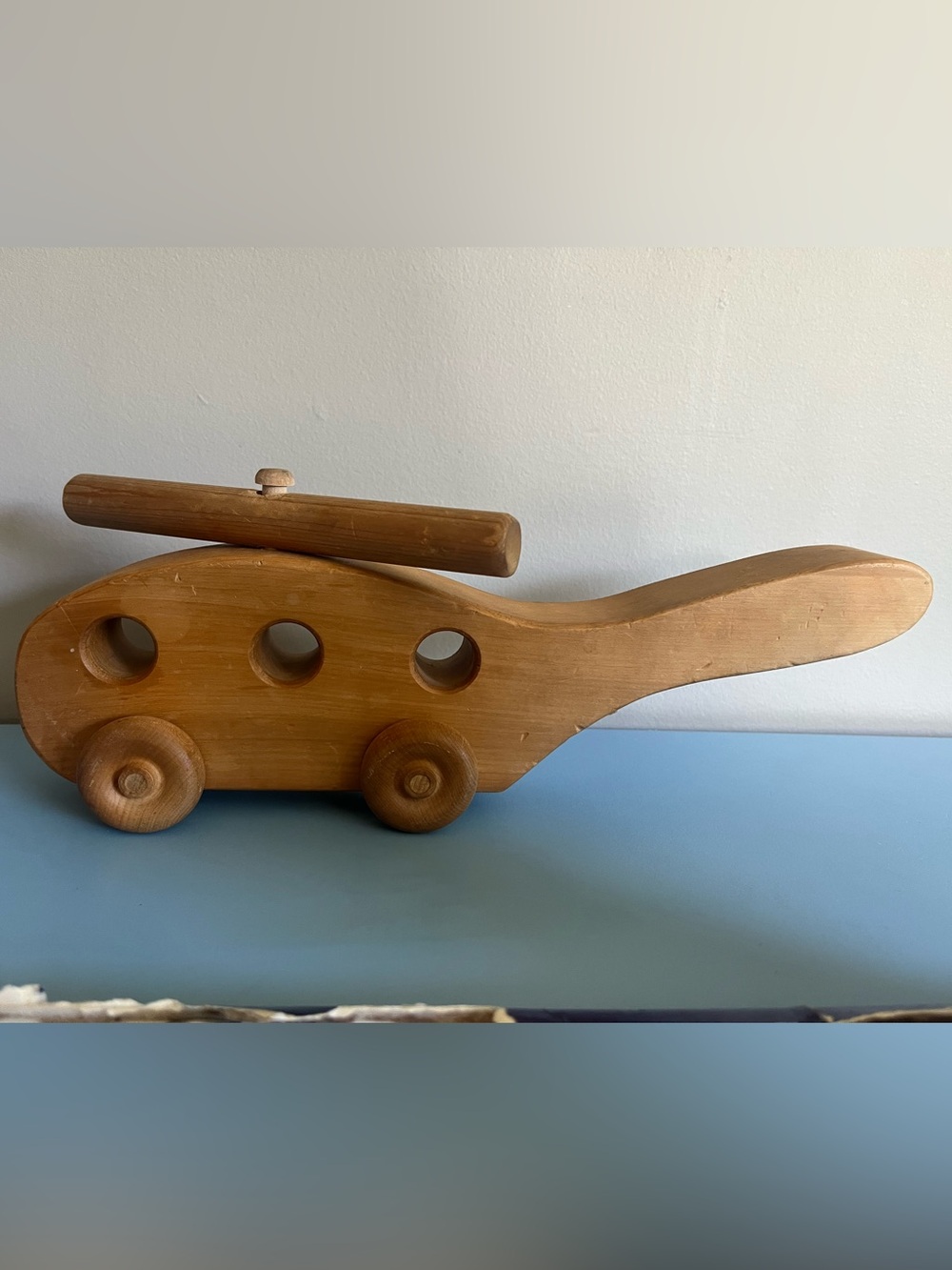 Natural Wood Helicopter Push Toy for Kids